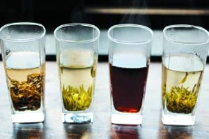从左到右分别为:花茶、龙井(绿茶)、普洱、有机茶王 从左到右分别为:花茶、龙井(绿茶)、普洱、有机茶王